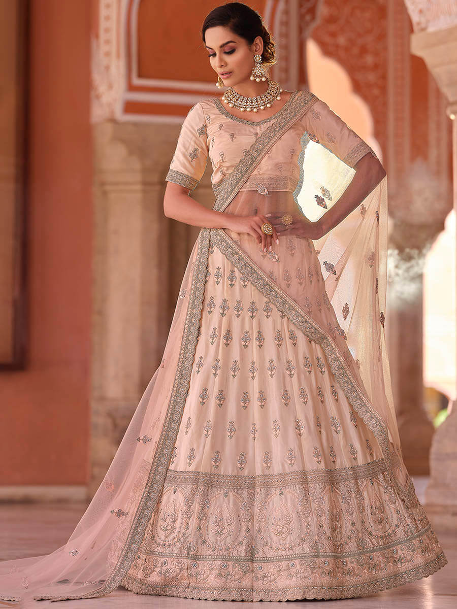 Myra Peach Embroidered Designer Lehenga Choli | Grocsy