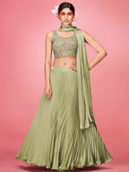Myra Olive Art Silk Embroidered Designer | Grocsy