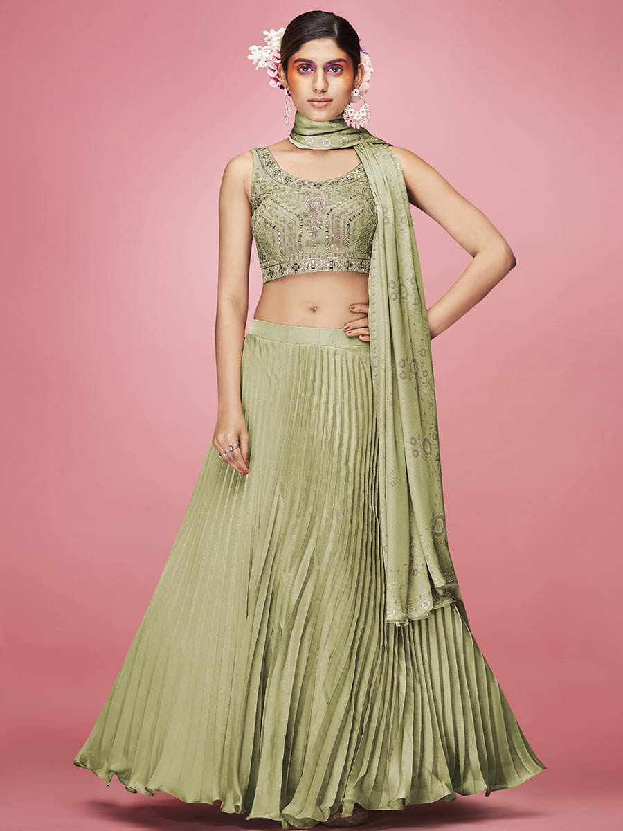 Myra Olive Art Silk Embroidered Designer | Grocsy