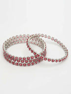 NVR Women's Set of 4 Pink CZ Stone-Studded Handcrafted Bangles