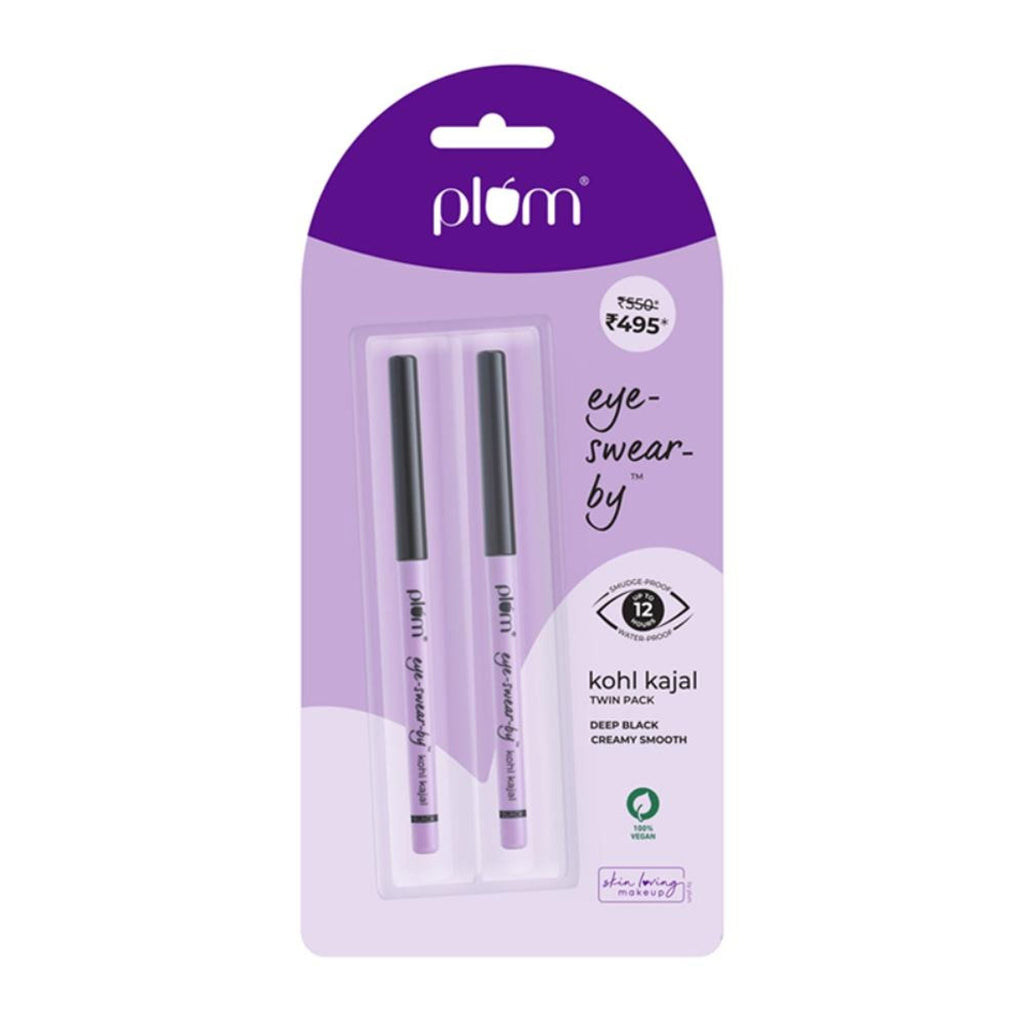 Plum Eye-Swear-By Kohl Kajal Combo - Deep Black | Grocsy