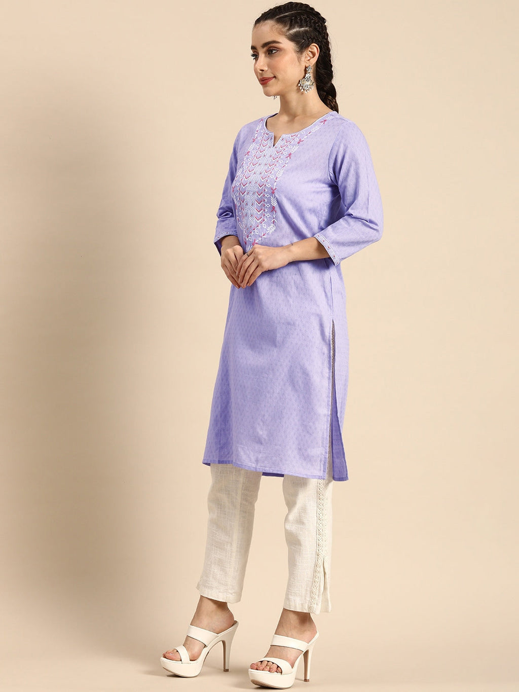 Sangria Women Lavender Yoke Design Kurta | Grocsy