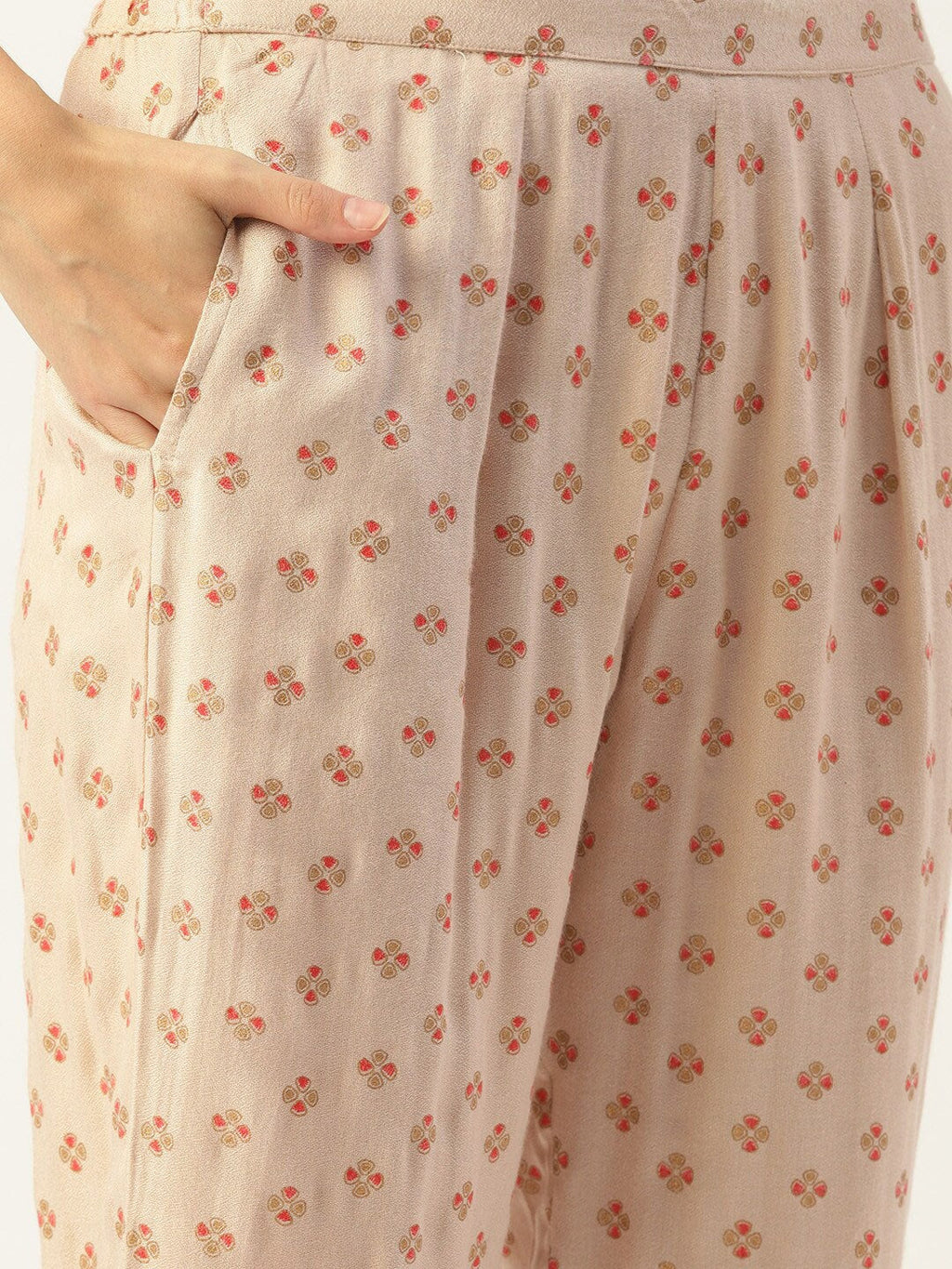 HERE&NOW Women Cream-Coloured Floral Embroidered Kurta with Trousers | Grocsy
