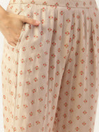 HERE&NOW Women Cream-Coloured Floral Embroidered Kurta with Trousers | Grocsy