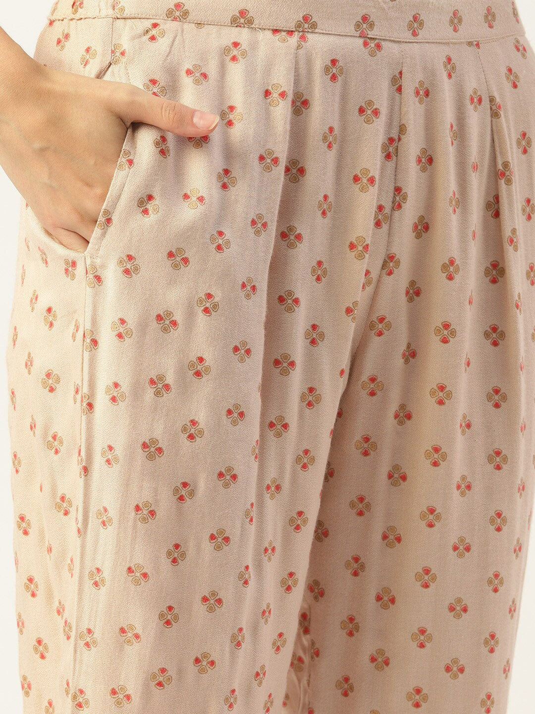 HERE&NOW Women Cream-Coloured Floral Embroidered Kurta with Trousers | Grocsy