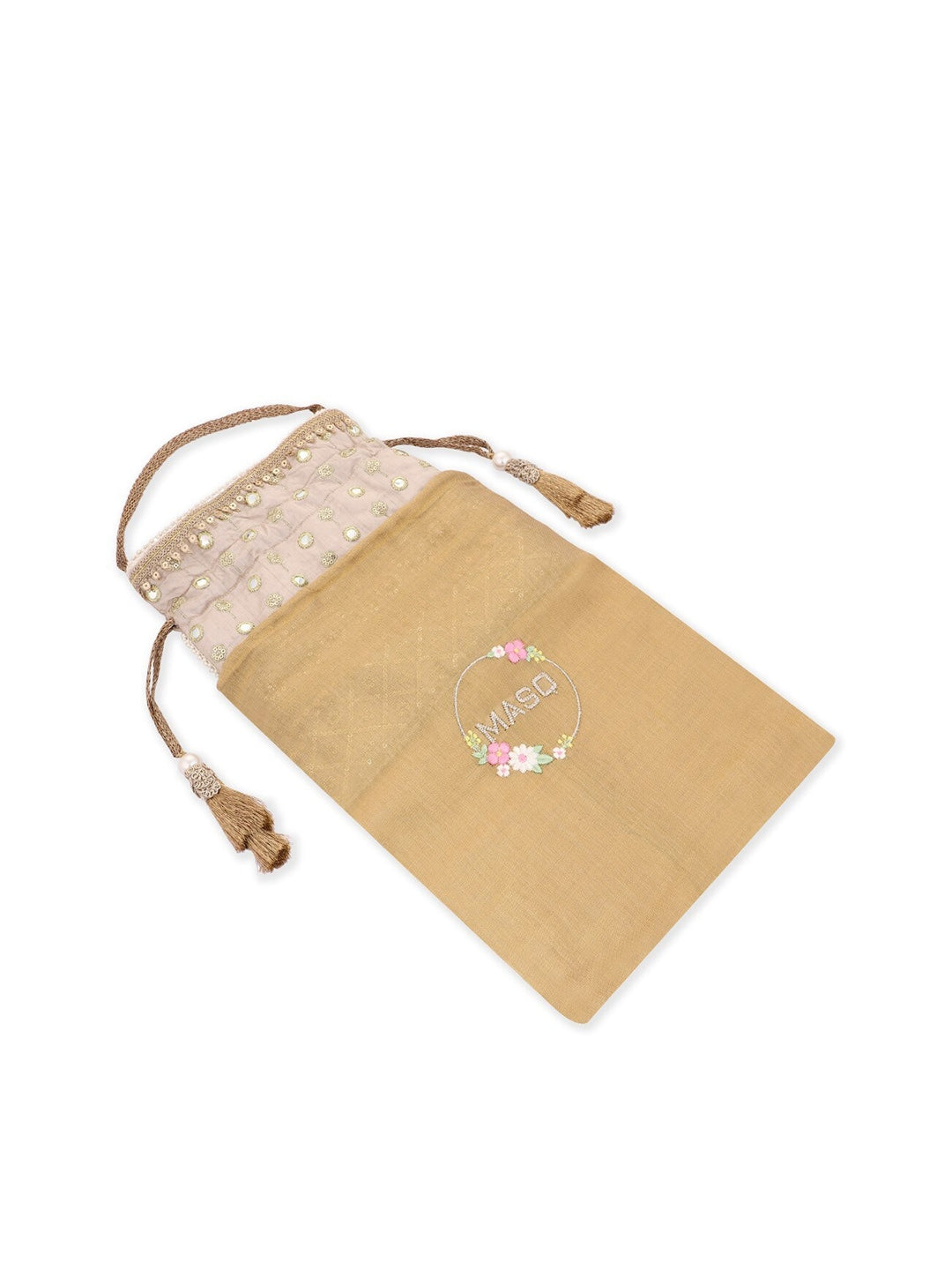 Masq Magenta & White Embroidered Potli Clutch | Grocsy