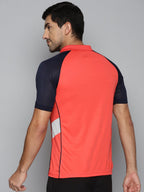 Alcis Men Red & Navy Blue Colourblocked Polo Collar Slim Fit Running T-shirt | Grocsy