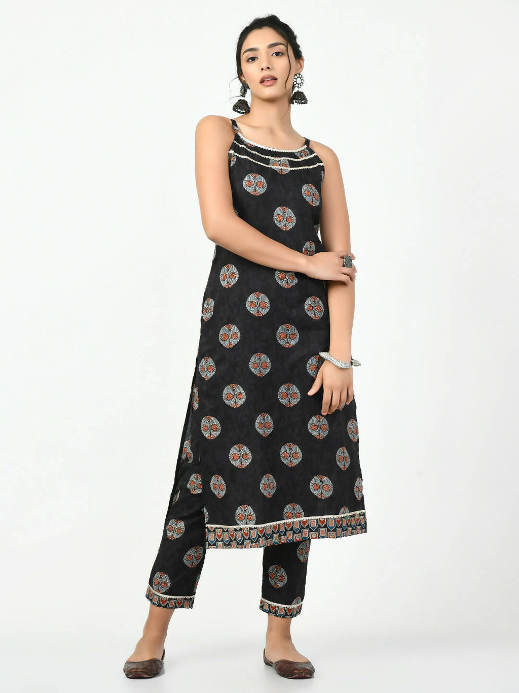 Myshka Women's Black Printed Kurta With Trouser | Grocsy