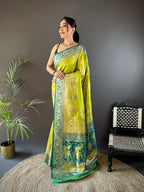 Joban Fashion Green Meenakari Picock Paithani Sarees | Grocsy