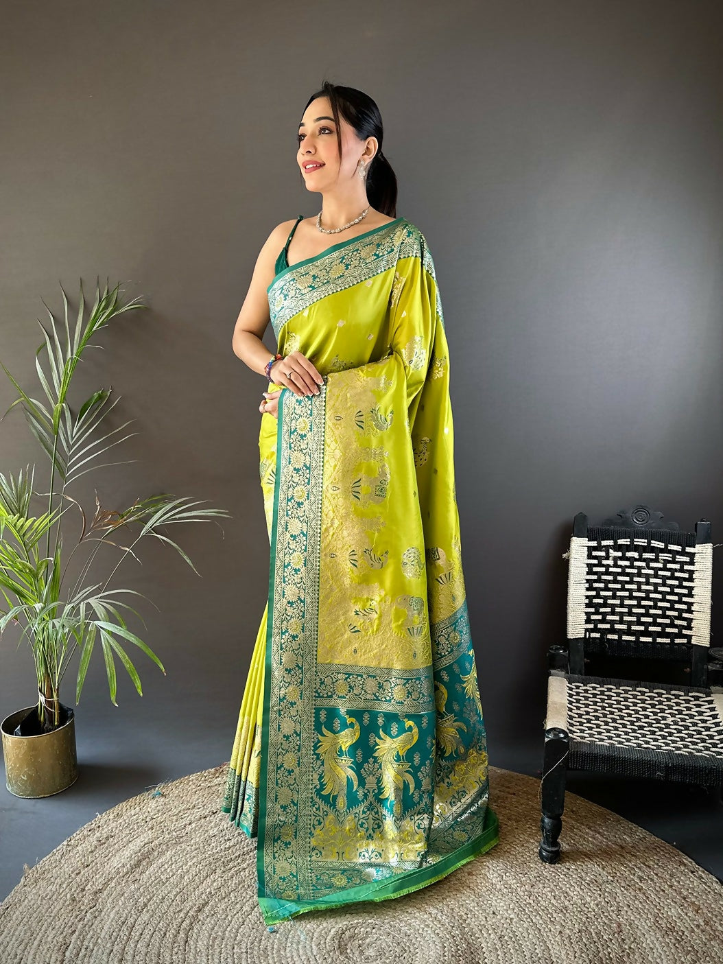Joban Fashion Green Meenakari Picock Paithani Sarees | Grocsy