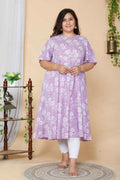 Miravan Women's Plus Size Lavender Floral Flared Sleeves Anarkali Kurta | Grocsy
