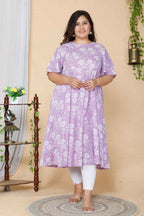 Miravan Women's Plus Size Lavender Floral Flared Sleeves Anarkali Kurta | Grocsy