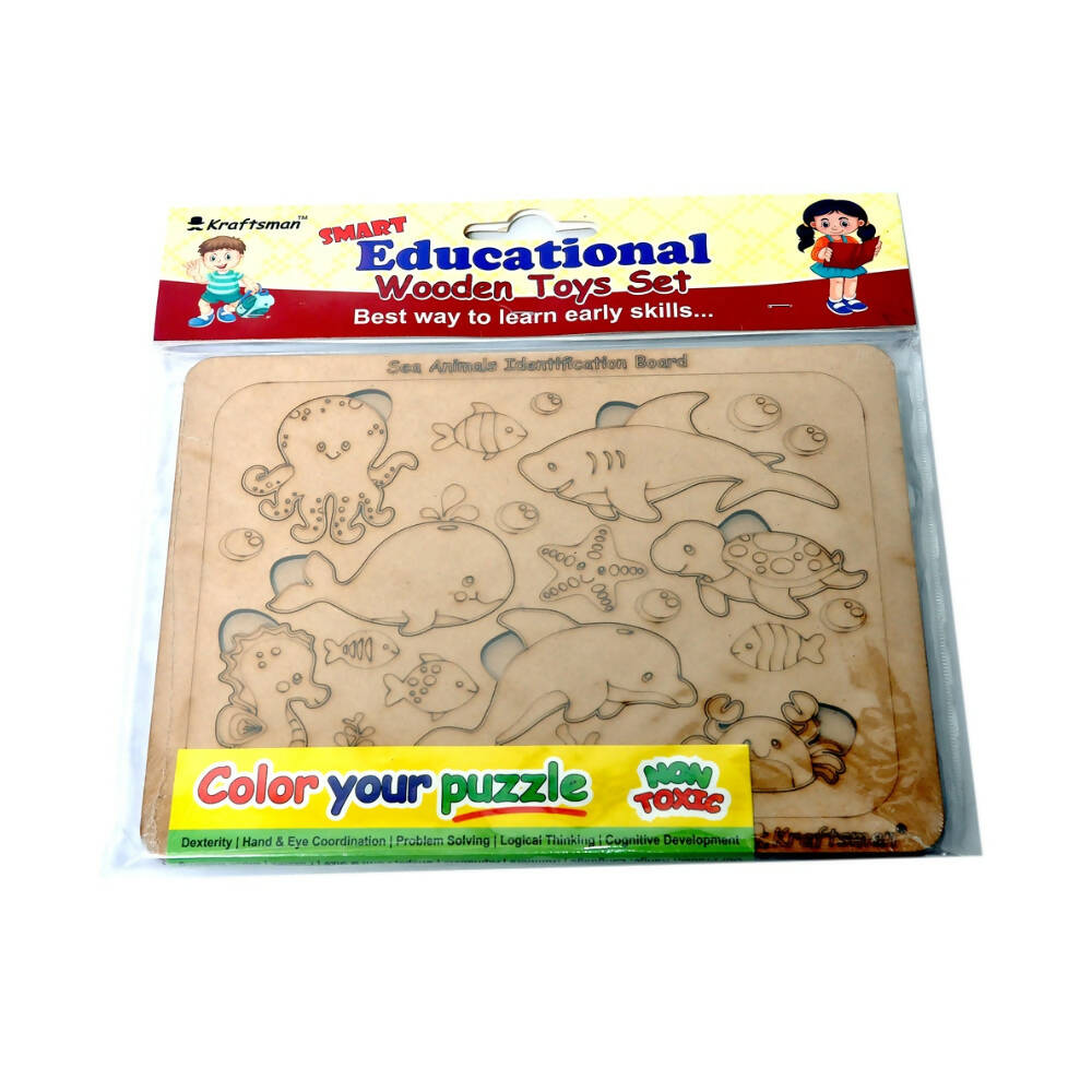 Kraftsman Sea Animals Identification Puzzle Board | Color Kit Included | Grocsy