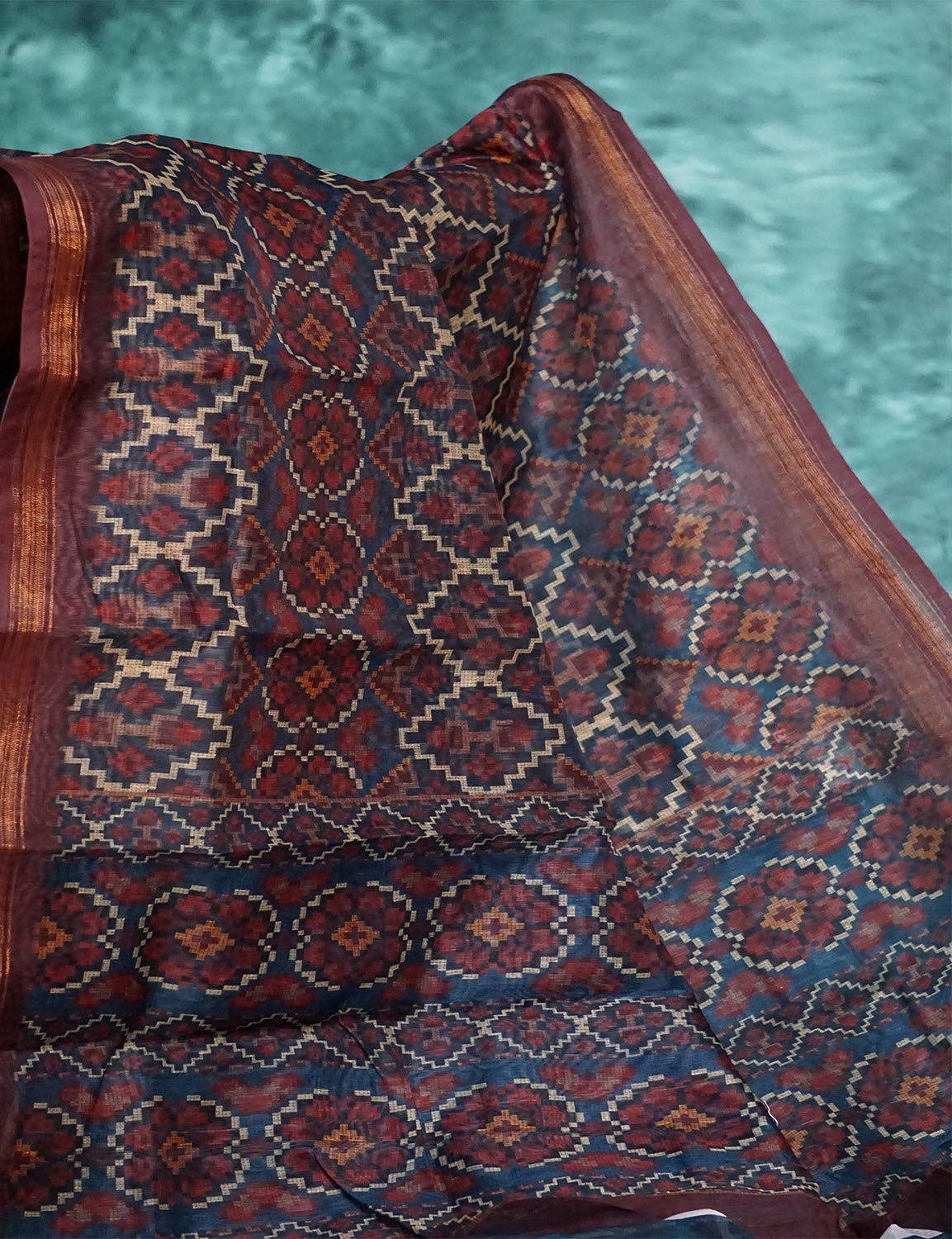 Shades Of Dark Rust Geomatrical Design Semi Chanderi Saree By Gayathri Reddy Designer Studio | Grocsy