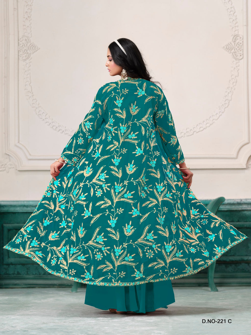 Anaita Turquoise Faux Georgette Sequins Embroidered Stitched Ethnic Suit | Grocsy