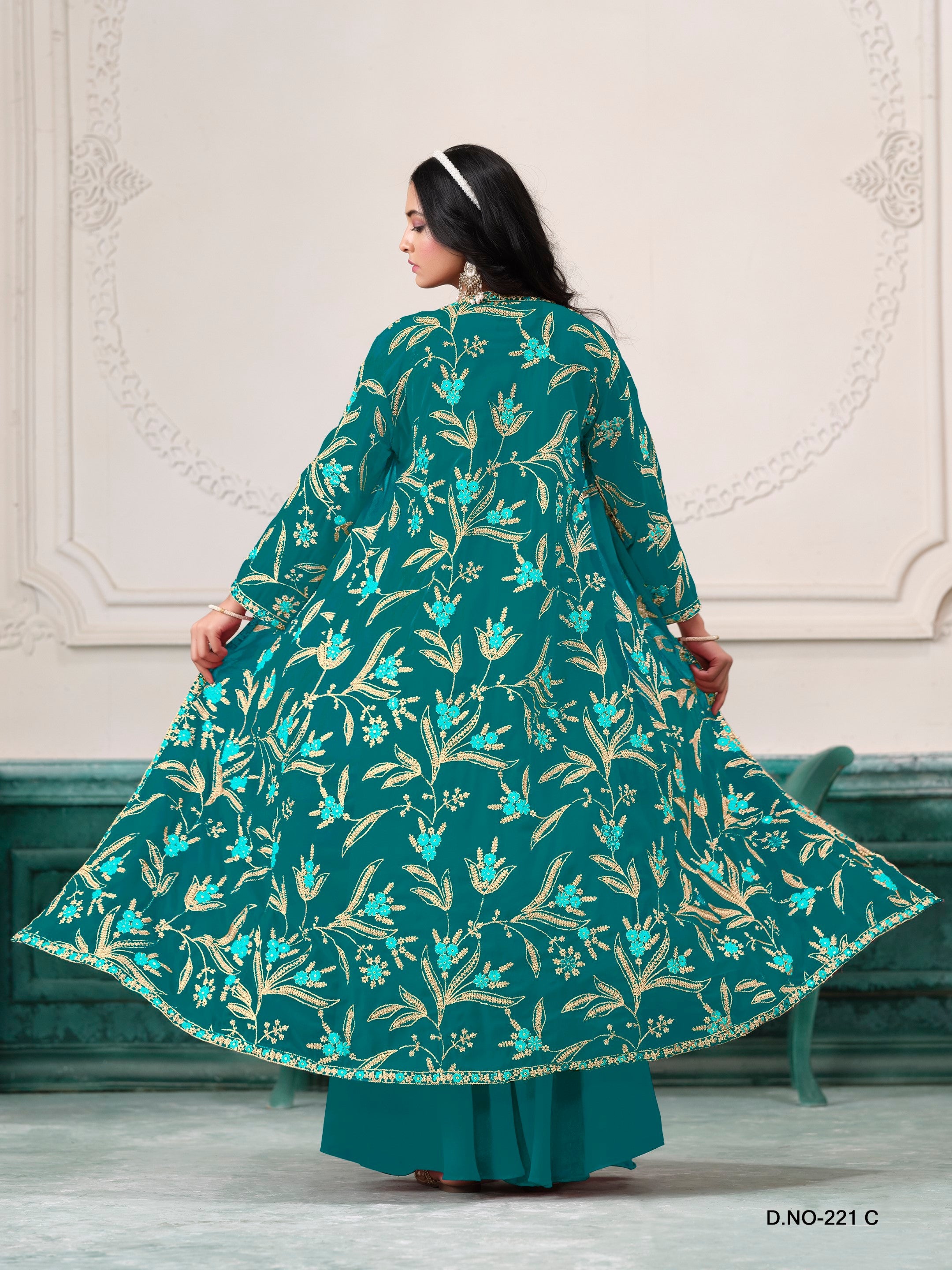 Anaita Turquoise Faux Georgette Sequins Embroidered Stitched Ethnic Suit | Grocsy