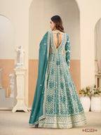 Anaita Light Blue Heavy Embroidered Faux Georgette Anarkali Suit With Salwar | Grocsy