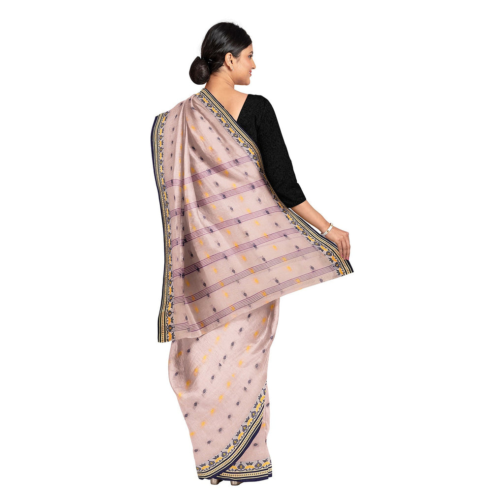 Exclusive Collection 100% Pure Cotton Cream Tant Saree With Hand Weaving Work | Grocsy