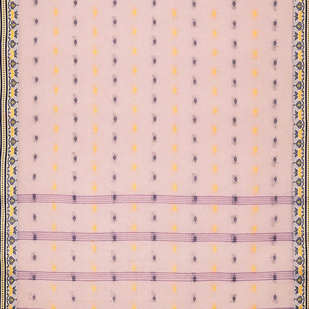 Exclusive Collection 100% Pure Cotton Cream Tant Saree With Hand Weaving Work | Grocsy