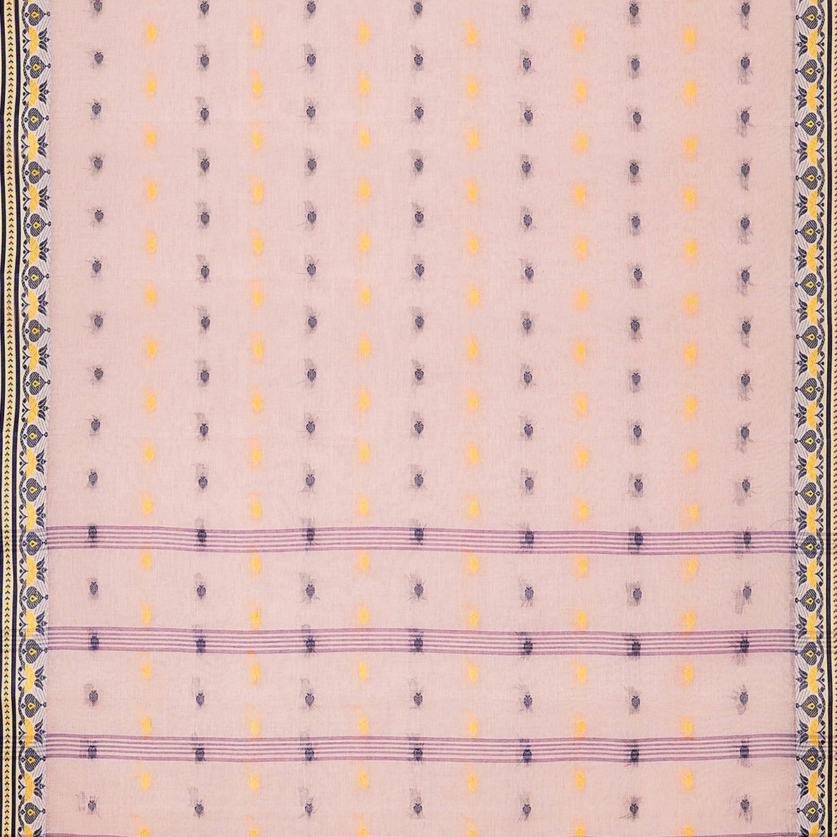 Exclusive Collection 100% Pure Cotton Cream Tant Saree With Hand Weaving Work | Grocsy