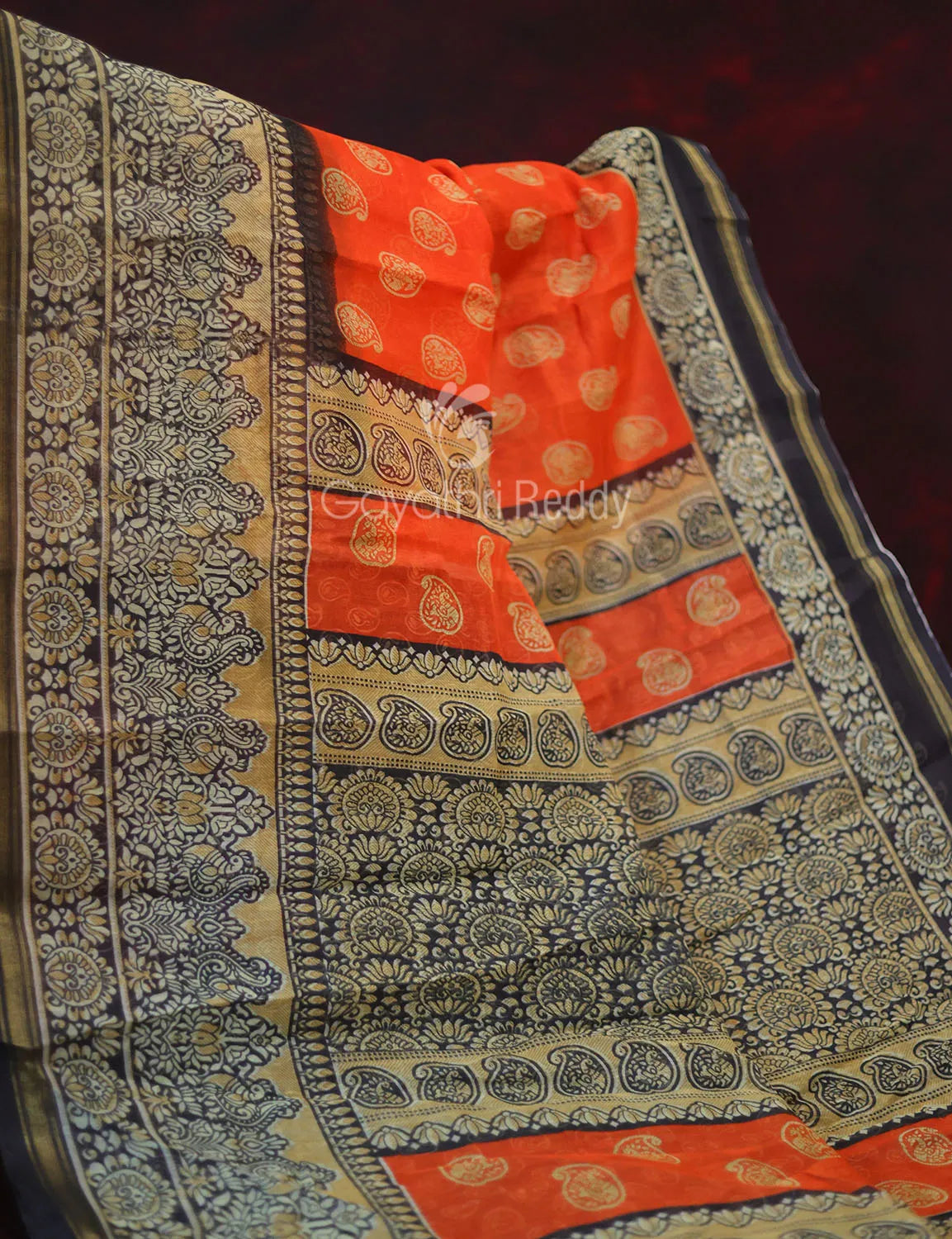 Orange Colored with Motifs Semi Chanderi Saree By Gayathri Reddy Designer Studio | Grocsy