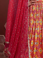 Tulsi Art Glamorous Red Chinon Digital Print Designer Wear Lehenga Choli | Grocsy