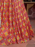 Tulsi Art Glamorous Red Chinon Digital Print Designer Wear Lehenga Choli | Grocsy