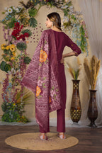 Vedant Vastram Roman Silk Embroidery & Sequence Work Stitched Kurta Pant Dupatta Set-Maroon | Grocsy