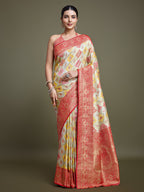 Monjolika Fashion Glamour And Tradition With This Zari Woven Red And Cream Banarasi Silk Saree | Grocsy