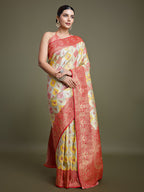 Monjolika Fashion Glamour And Tradition With This Zari Woven Red And Cream Banarasi Silk Saree | Grocsy