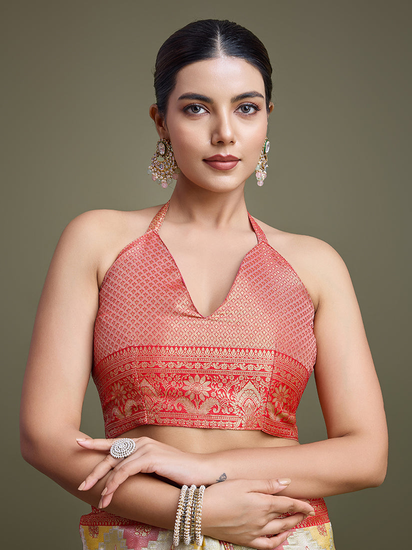 Monjolika Fashion Glamour And Tradition With This Zari Woven Red And Cream Banarasi Silk Saree | Grocsy