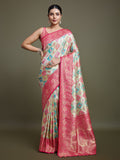 Monjolika Fashion Glamour And Tradition With This Zari Woven Pink And Cream Banarasi Silk Saree | Grocsy