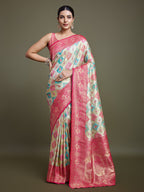 Monjolika Fashion Glamour And Tradition With This Zari Woven Pink And Cream Banarasi Silk Saree | Grocsy