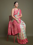 Monjolika Fashion Glamour And Tradition With This Zari Woven Pink And Cream Banarasi Silk Saree | Grocsy
