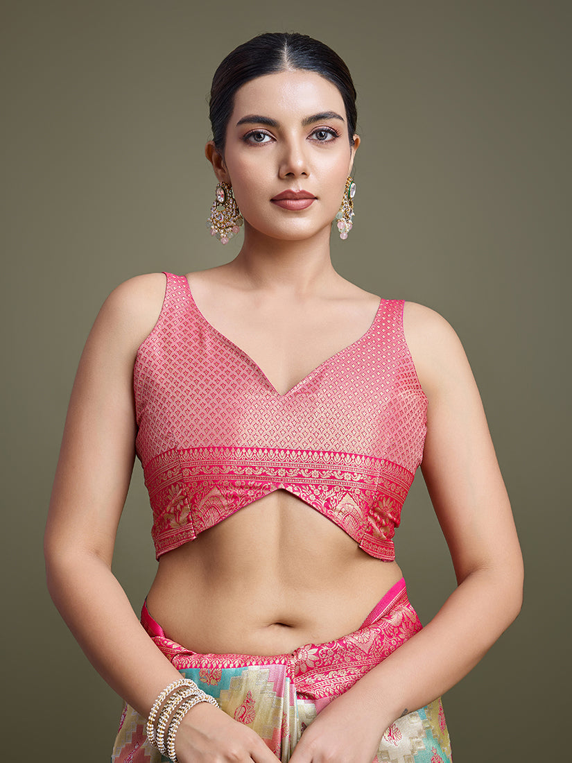Monjolika Fashion Glamour And Tradition With This Zari Woven Pink And Cream Banarasi Silk Saree | Grocsy