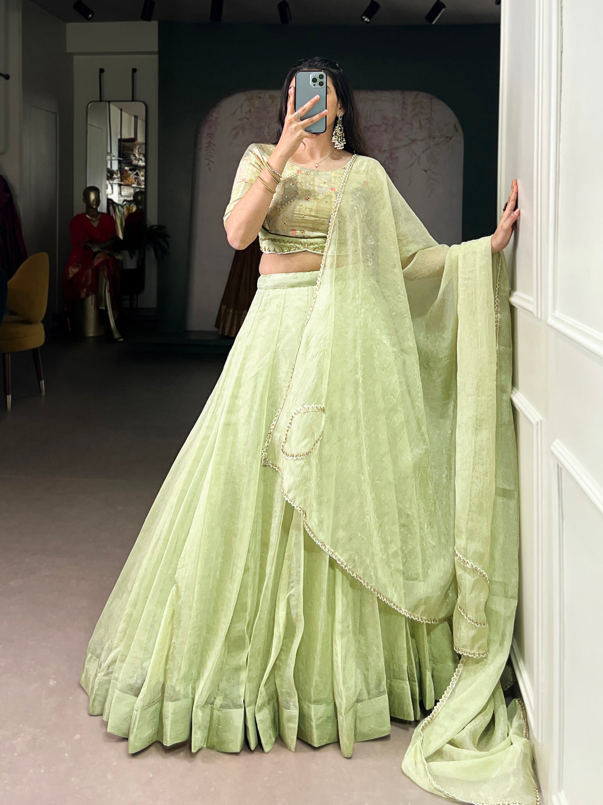 Lorenvalley Fashion Pista Crush Silk Plain Lehenga Choli with Dupatta | Grocsy