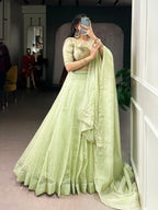 Lorenvalley Fashion Pista Crush Silk Plain Lehenga Choli with Dupatta | Grocsy