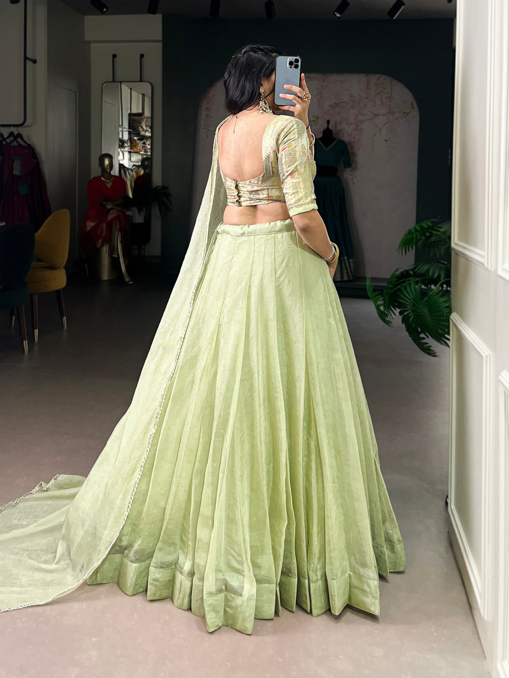 Lorenvalley Fashion Pista Crush Silk Plain Lehenga Choli with Dupatta | Grocsy