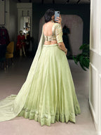 Lorenvalley Fashion Pista Crush Silk Plain Lehenga Choli with Dupatta | Grocsy