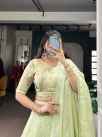 Lorenvalley Fashion Pista Crush Silk Plain Lehenga Choli with Dupatta | Grocsy