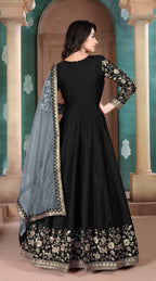 Anaita Black Embroidered Adda Silk Anarkali Suit | Grocsy