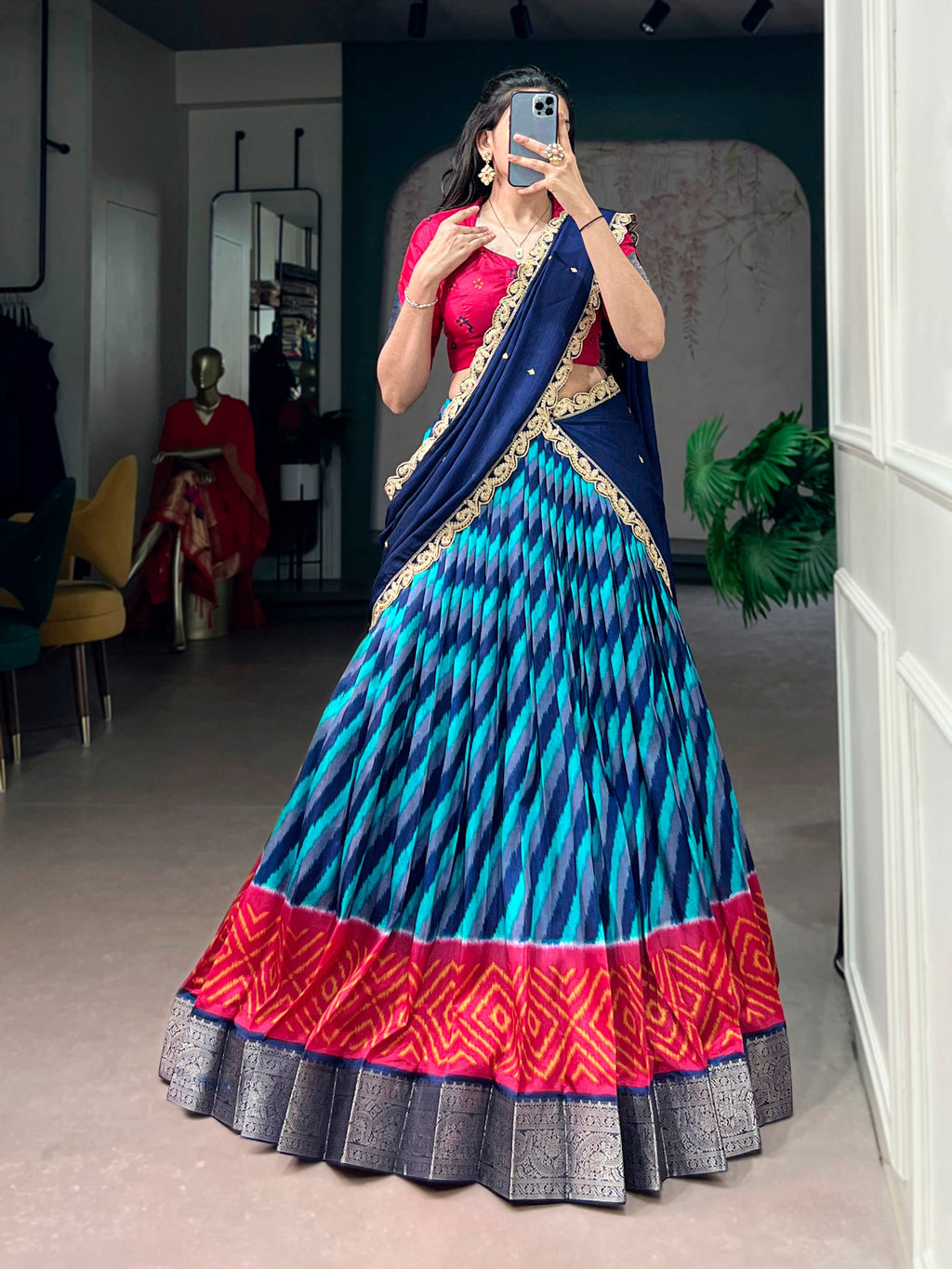 Lorenvalley Fashion Multicolor Tasar Silk Leheriya Print With Zari Weaving Work Lehenga Choli With Dupatta | Grocsy