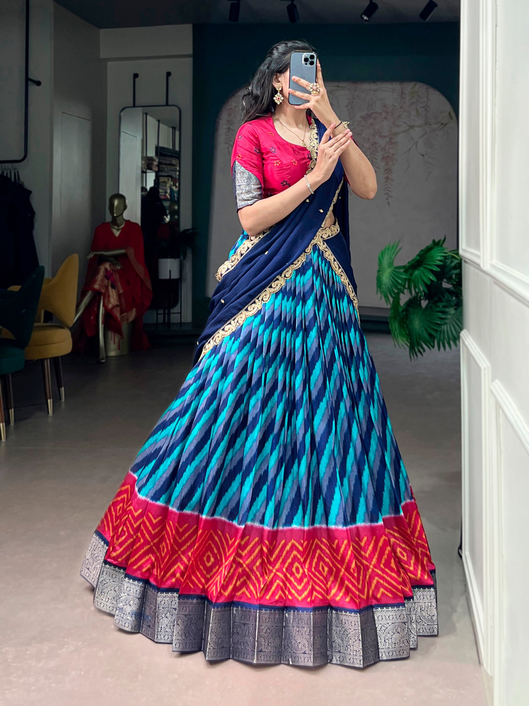 Lorenvalley Fashion Multicolor Tasar Silk Leheriya Print With Zari Weaving Work Lehenga Choli With Dupatta | Grocsy