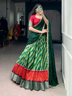 Lorenvalley Fashion Multicolor Tasar Silk Leheriya Print With Zari Weaving Work Lehenga Choli With Dupatta | Grocsy