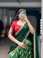 Lorenvalley Fashion Multicolor Tasar Silk Leheriya Print With Zari Weaving Work Lehenga Choli With Dupatta | Grocsy