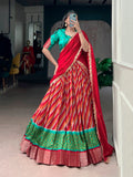 Lorenvalley Fashion Multicolor Tasar Silk Leheriya Print With Zari Weaving Work Lehenga Choli With Dupatta | Grocsy