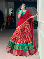 Lorenvalley Fashion Multicolor Tasar Silk Leheriya Print With Zari Weaving Work Lehenga Choli With Dupatta | Grocsy