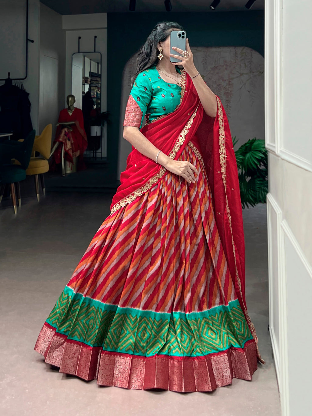 Lorenvalley Fashion Multicolor Tasar Silk Leheriya Print With Zari Weaving Work Lehenga Choli With Dupatta | Grocsy
