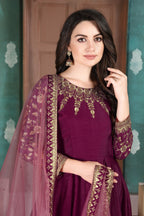 Anaita Purple Embroidered Adda Silk Anarkali Suit | Grocsy