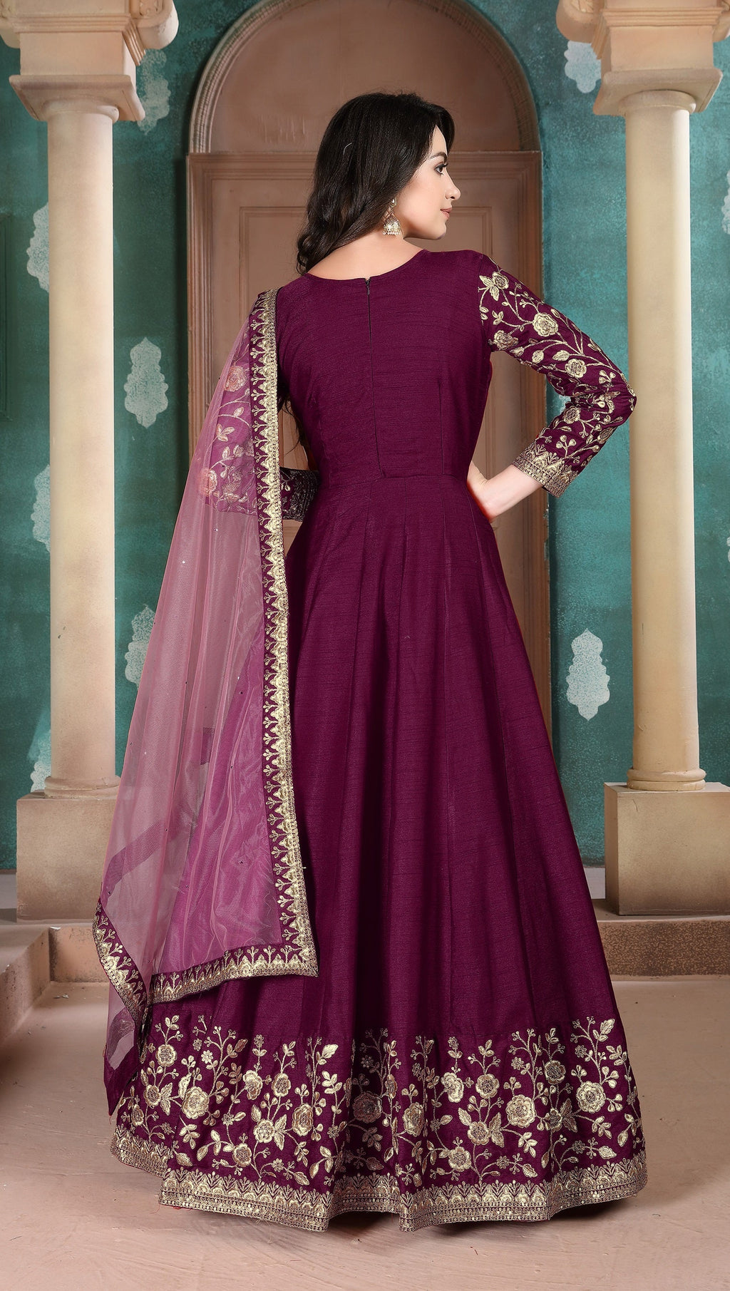 Anaita Purple Embroidered Adda Silk Anarkali Suit | Grocsy